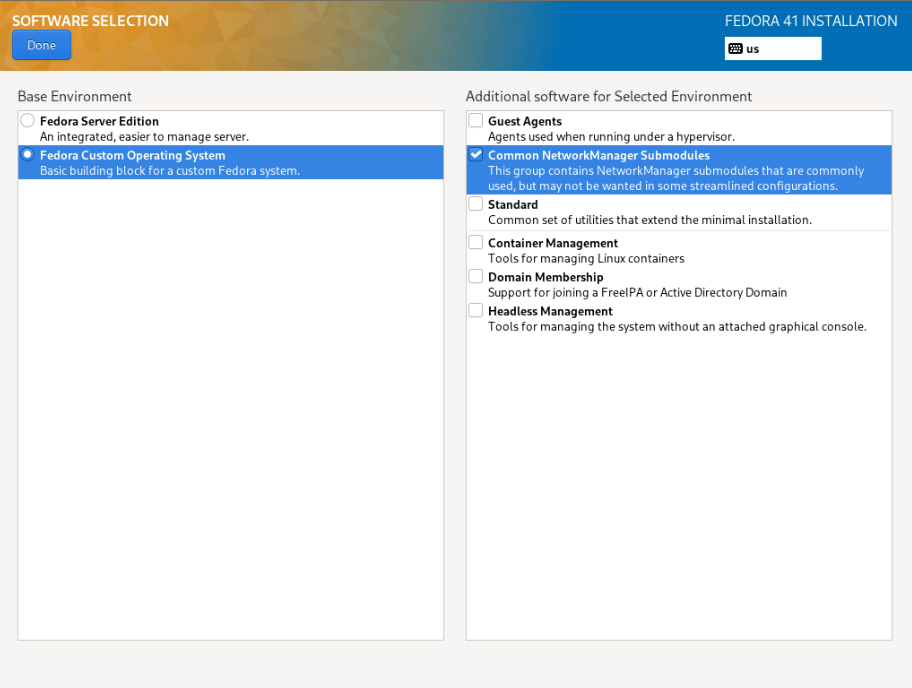 Fedora Software Selections