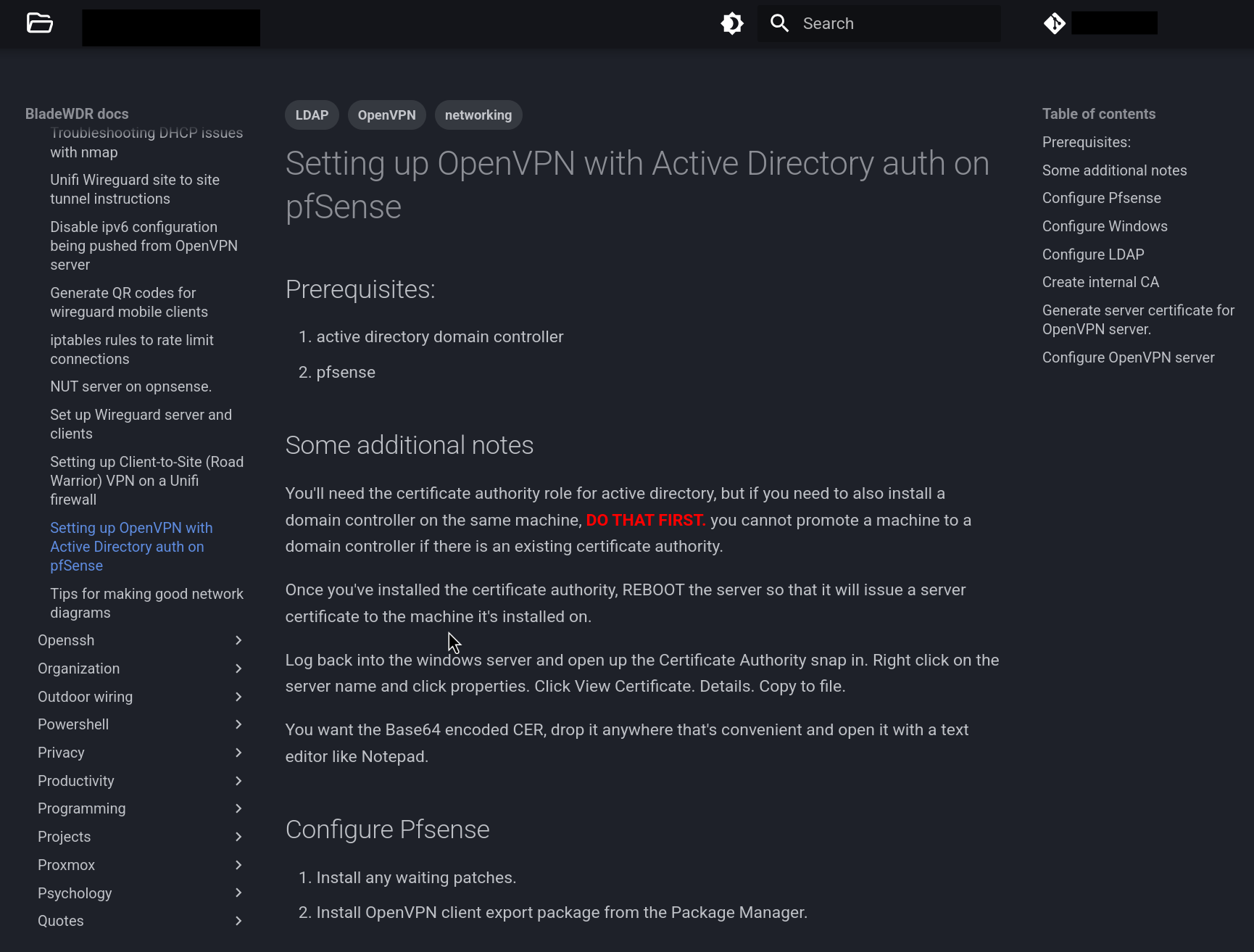Mkdocs documentation site