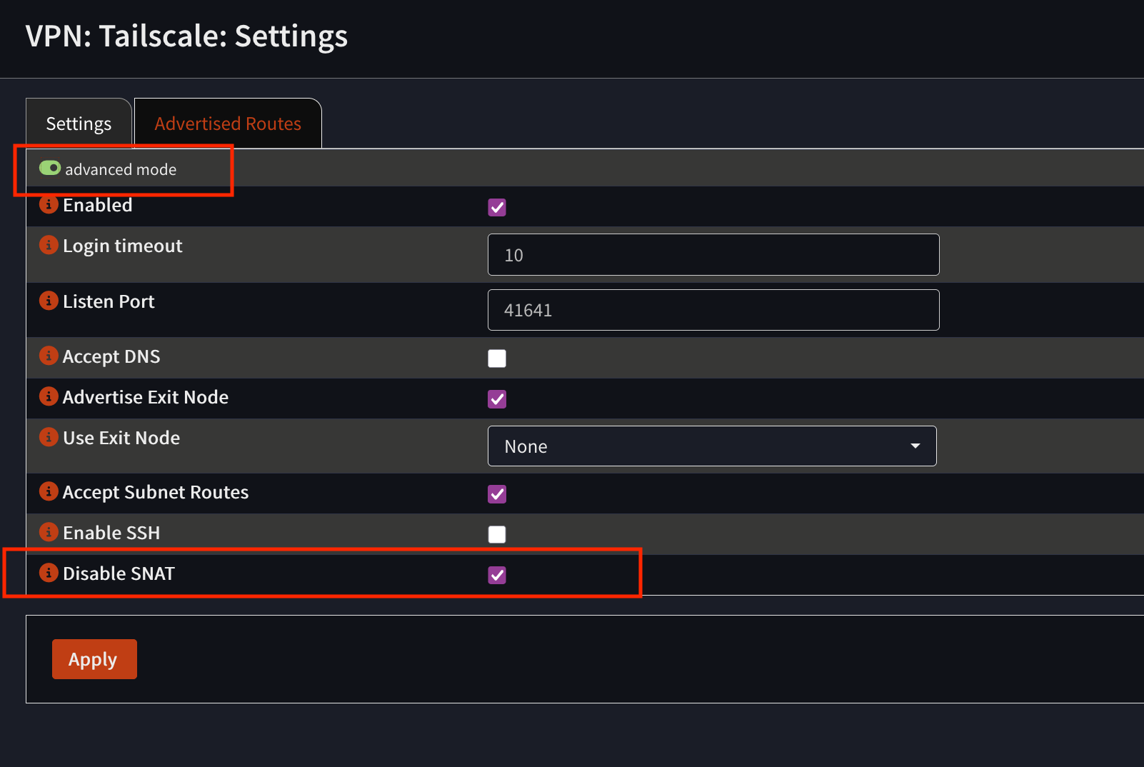 Image showing how to disable SNAT in Tailscale