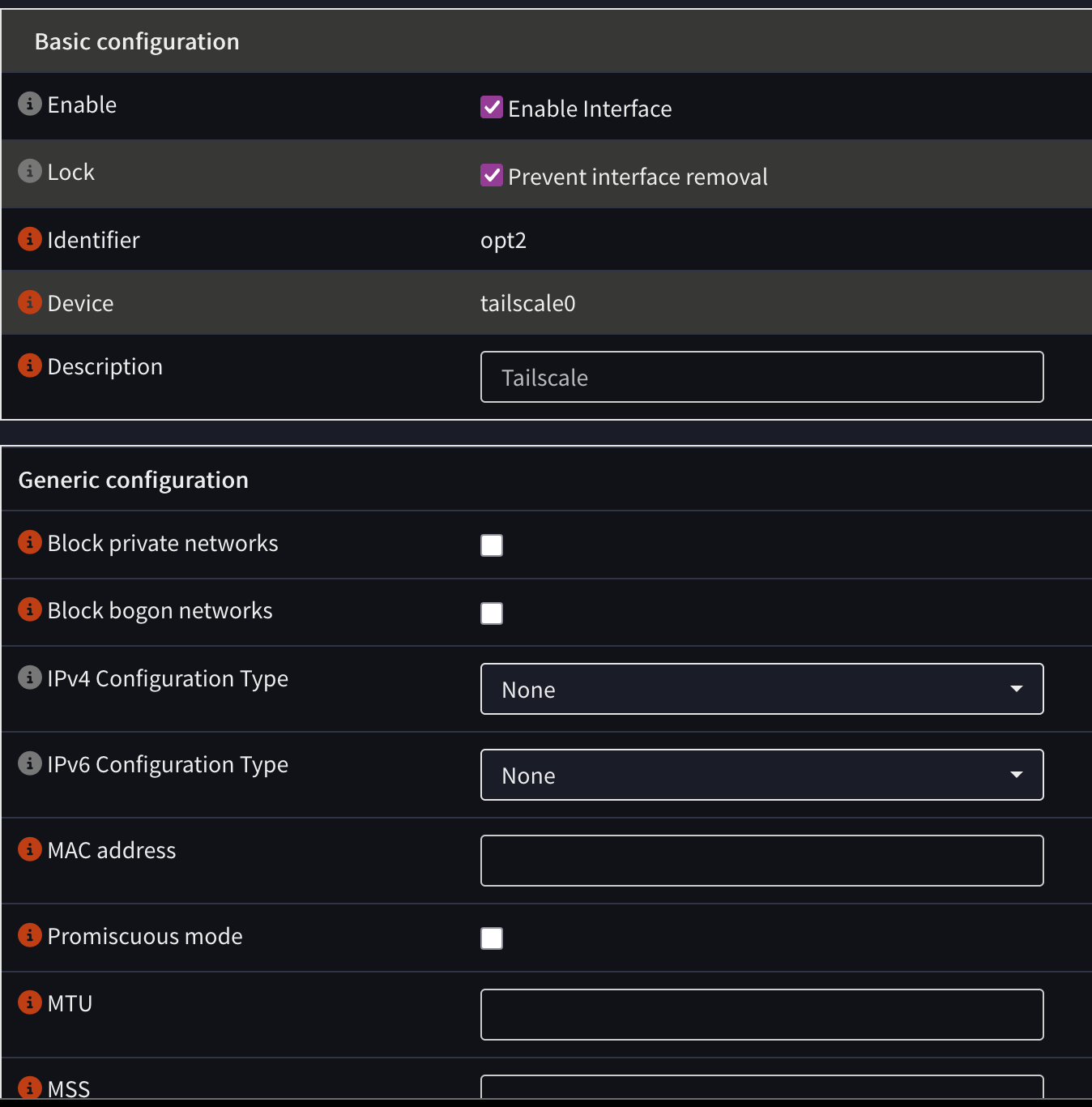 Tailscale interface configuration