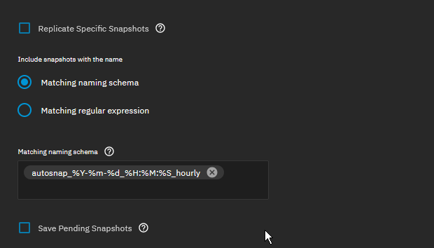 Screenshot showing TrueNAS replication task with proper naming scheme for Sanoid